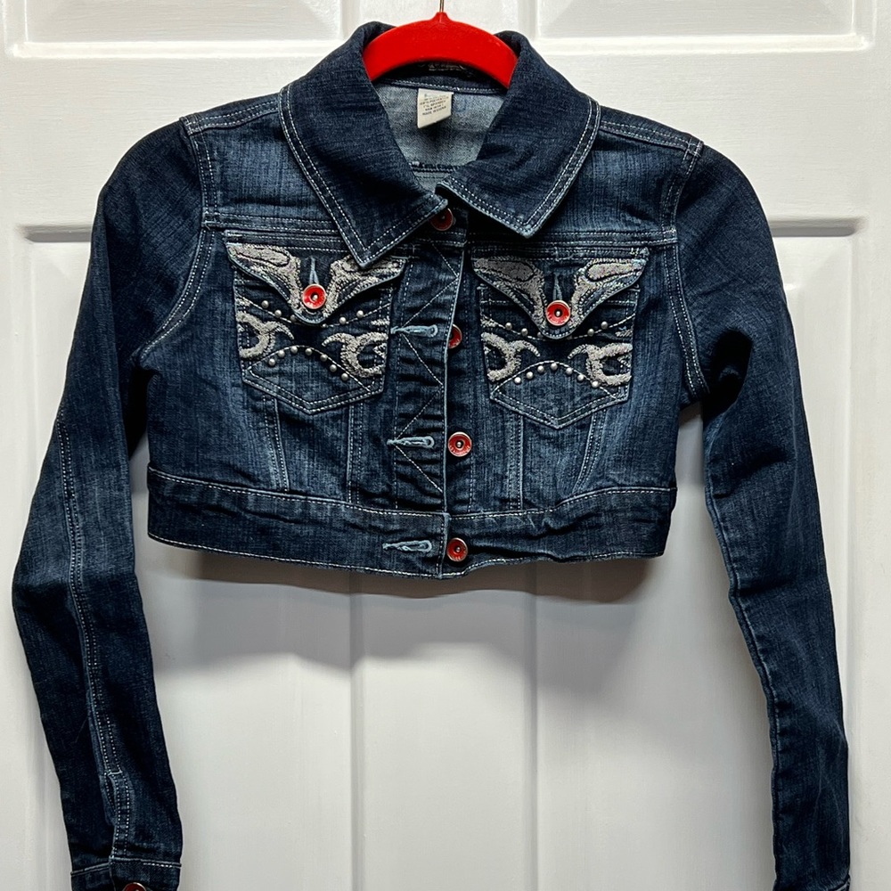 9.8 Cropped Denim Jacket XS Girl’s - Blue, Red, Silver